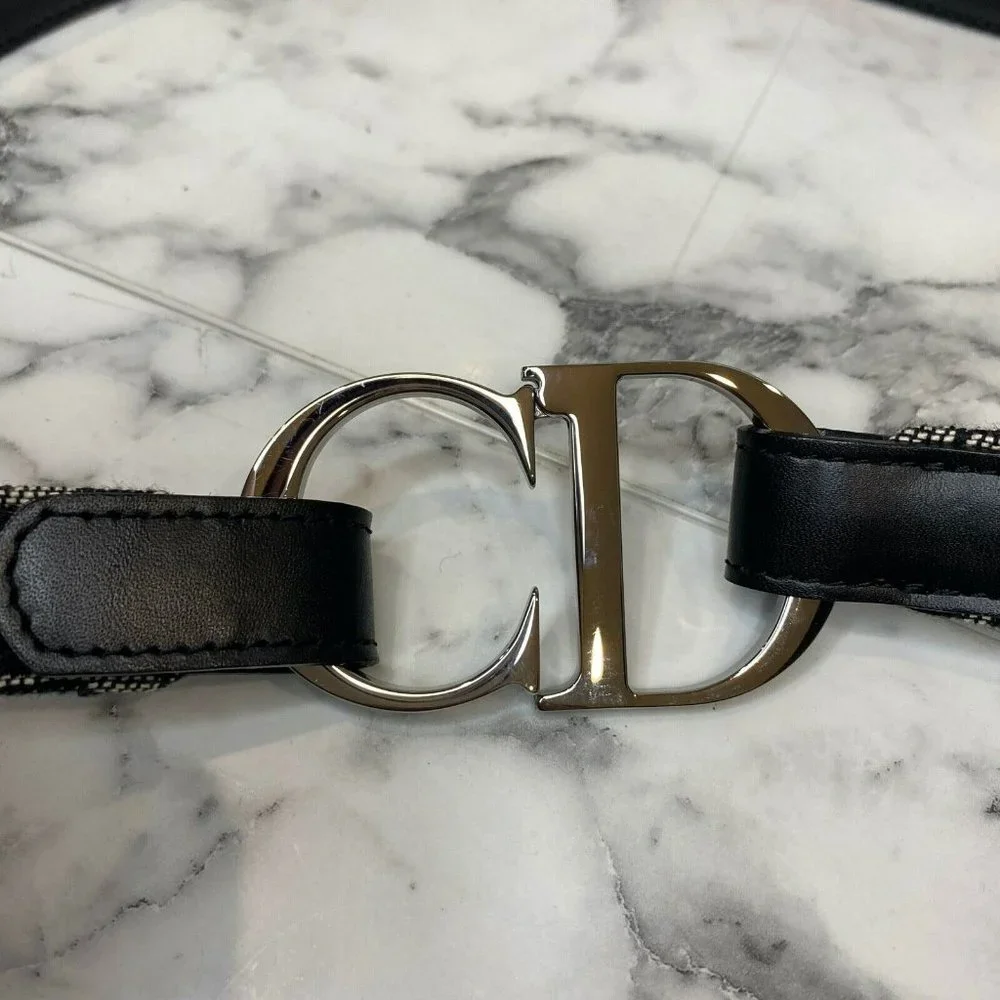 CHRISTIAN DIOR Galliano Vintage Black Diorissimo Canvas CD Belt - Size 75cm/30" - Picture 6 of 11